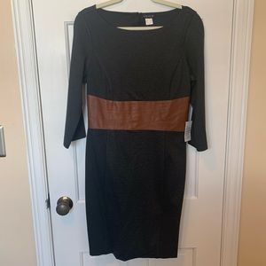 Venus Grey Knit Midi Dress with Brown Faux Leather Waist - Women's size 12